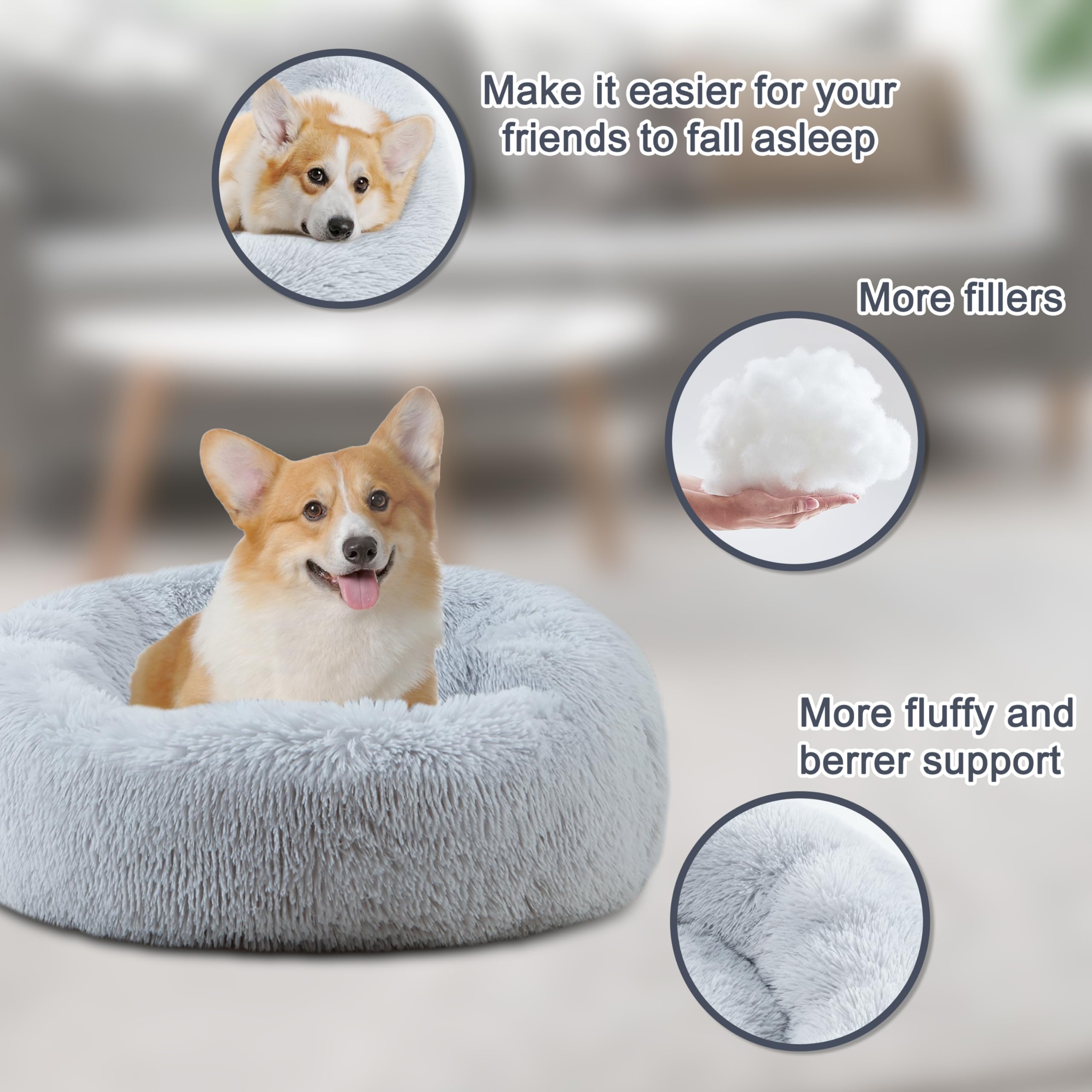 ELSKER&HOME Calming Donut Dog Bed bottom close-up demonstrates machine-washable cleanup