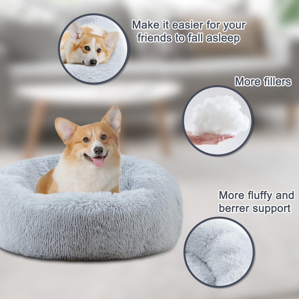ELSKER&HOME Calming Donut Dog Bed bottom close-up demonstrates machine-washable cleanup