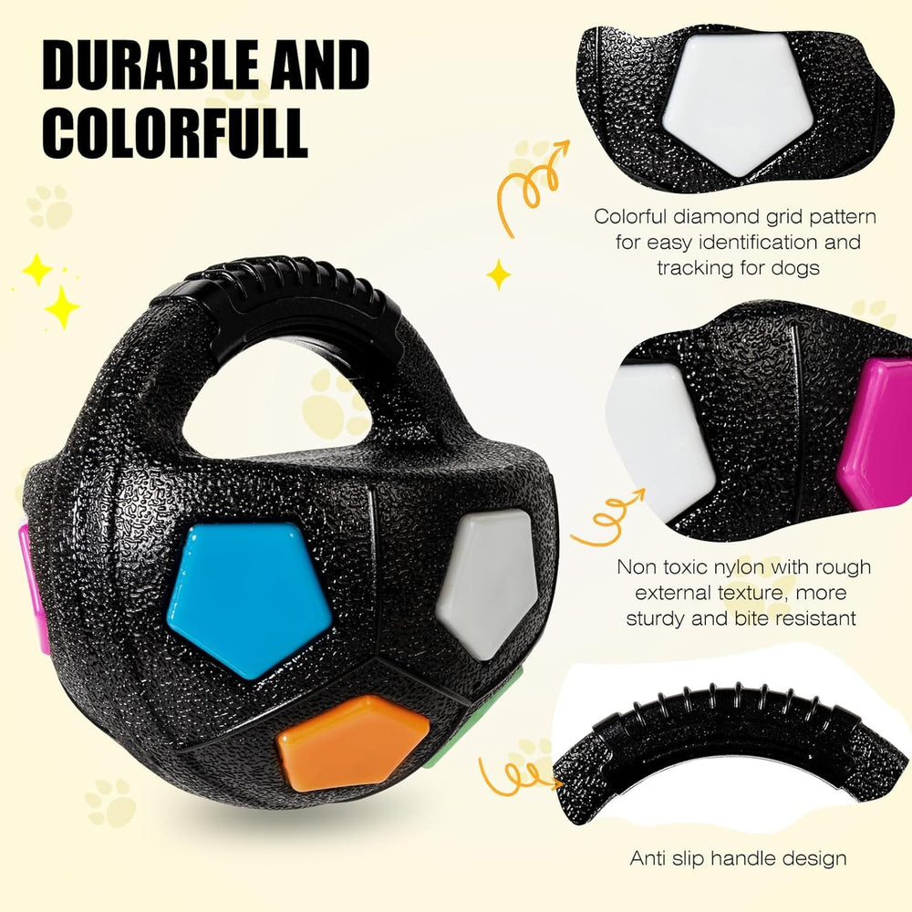 Eltolent Calming Ball with Handle held during gentle chew and carry.