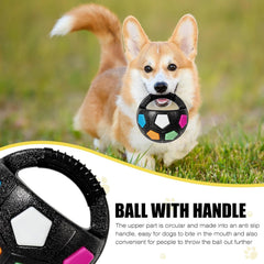 eltolent The Mellow Dog Calming Ball with Handle floating in water for pool fetch.