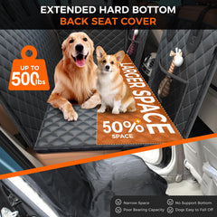 Elufa back-seat extender supports up to 500 lbs for lounging dogs.