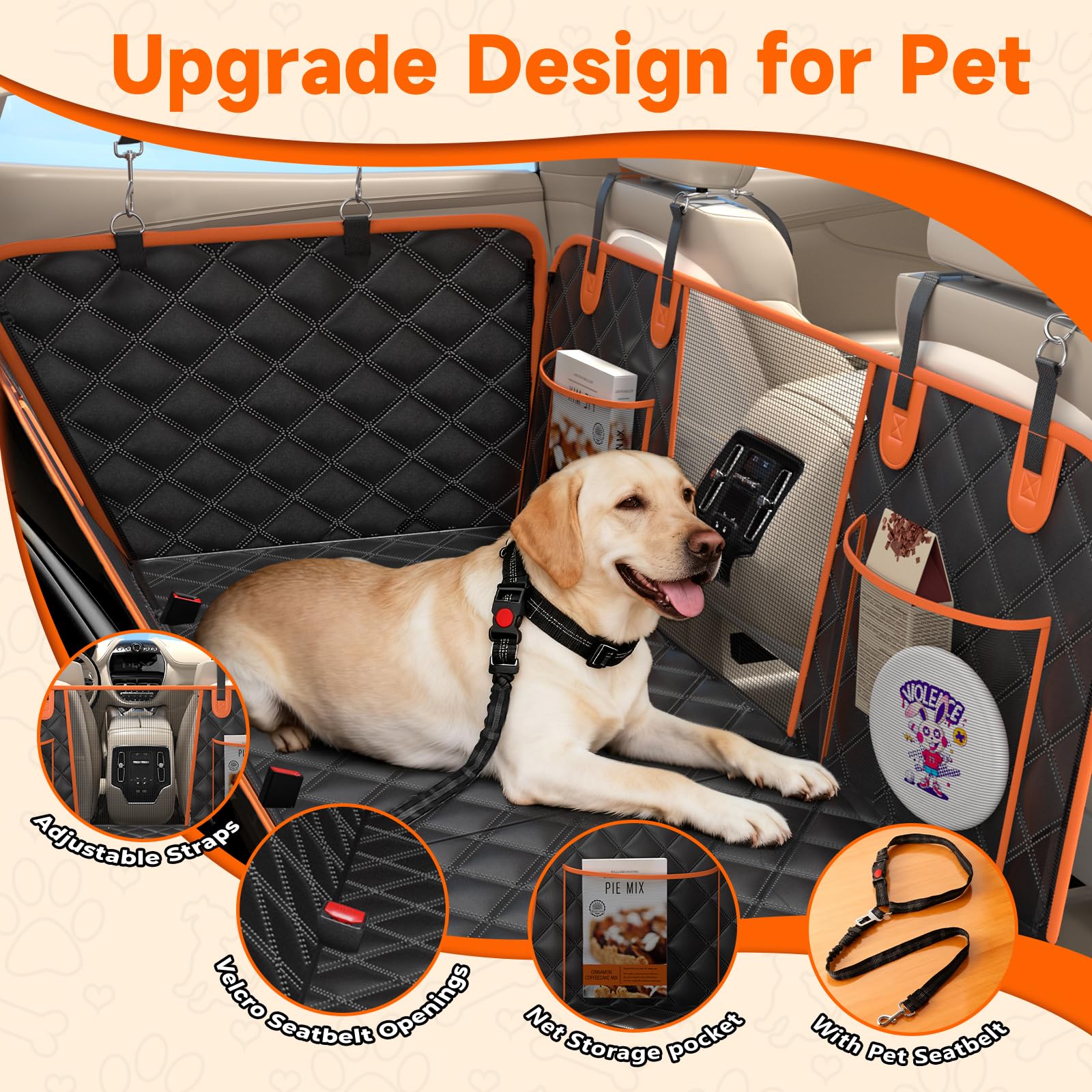 Elufa dog seat cover mesh window and storage bag supports interaction and storage