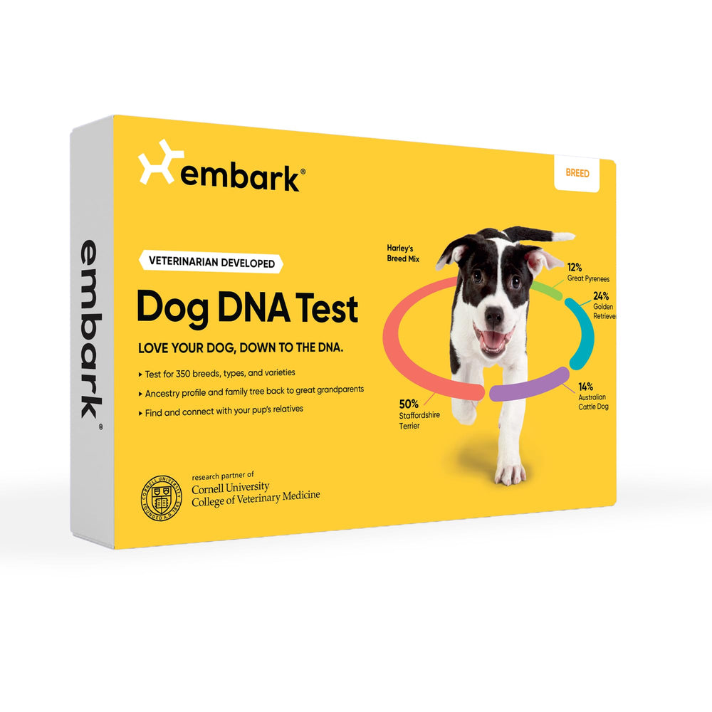 Embark breed-identification-kit-box reveals packaging for breed insights.