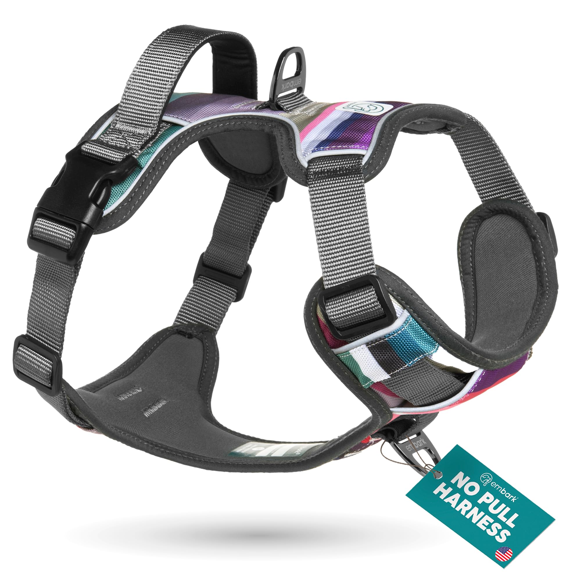 Embark Pets Adventure Harness front clip with reflective trim for safer night walks