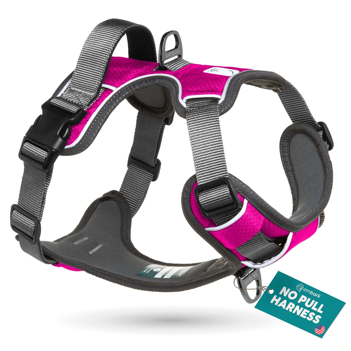 Embark Pets Adventure Harness front clip enables controlled walking and no-pull training.