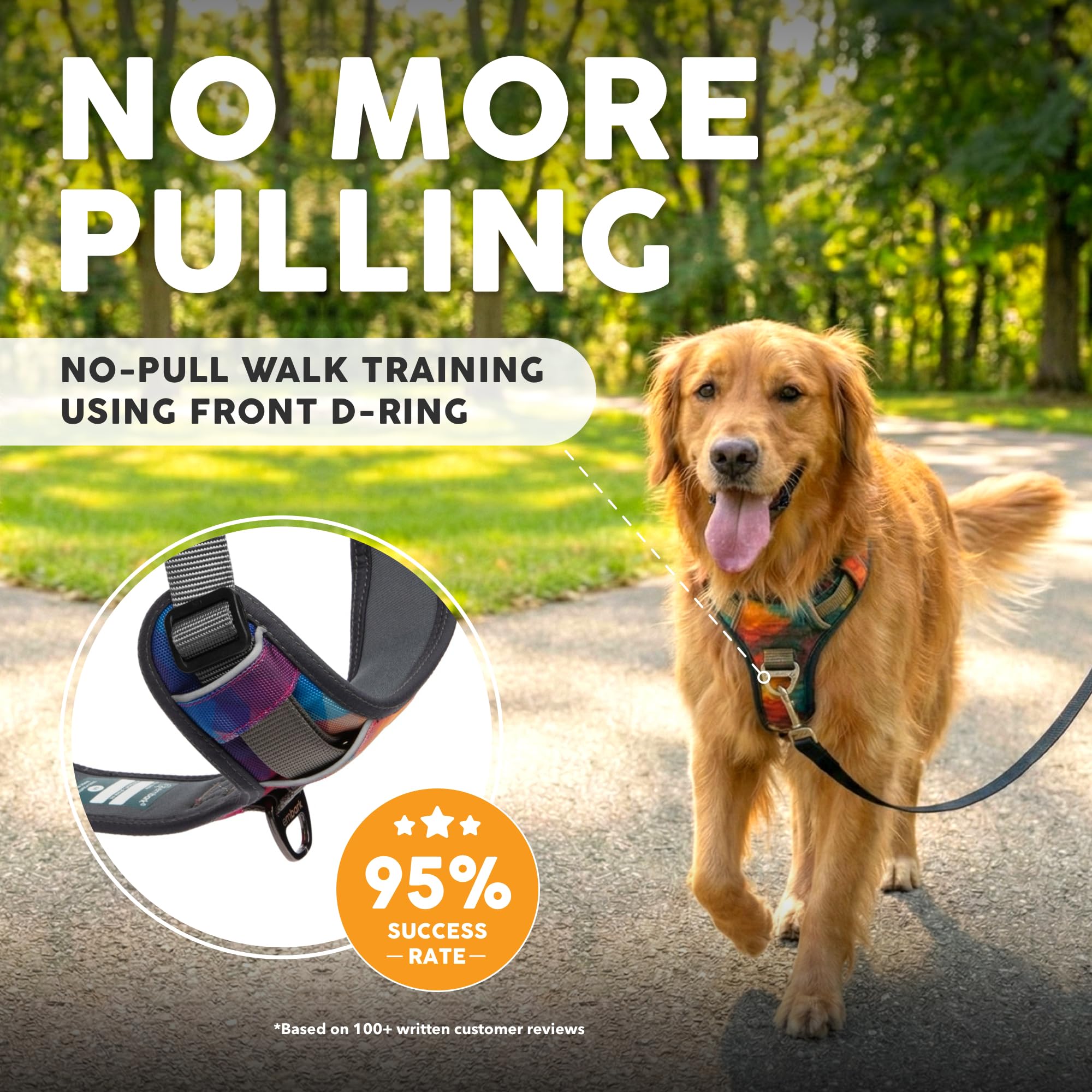 Embark Pets Adventure No Pull Harness gel-lined handle for comfortable grip on long strolls