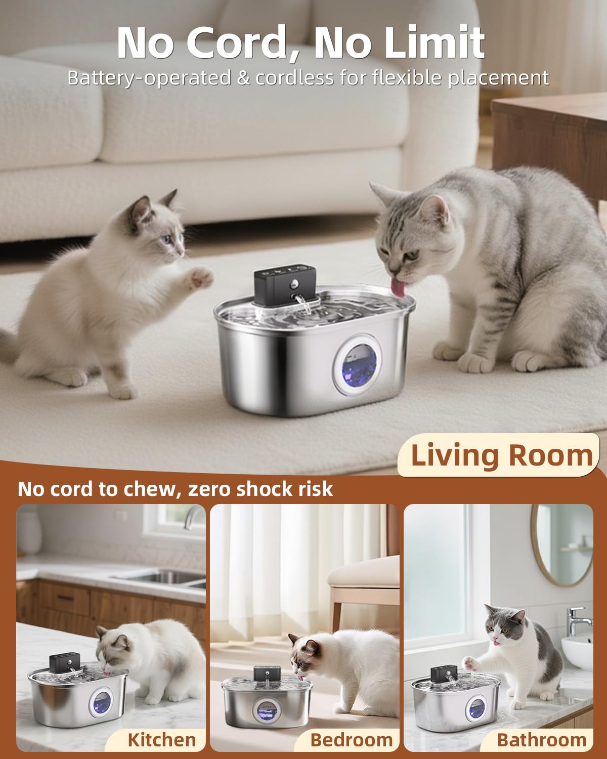 Emdoro cat water fountain cordless-on-table illustrates convenient placement for busy homes.