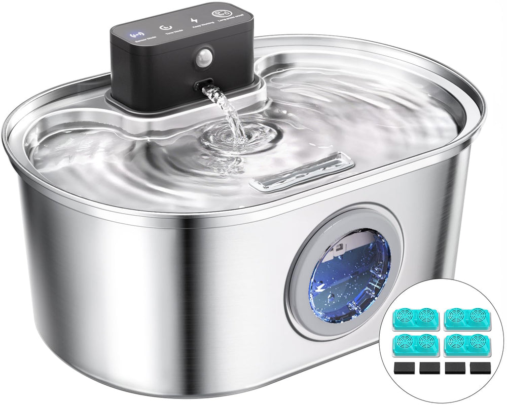 Emdoro cat water fountain stainless steel closeup highlights rust resistance and easy cleaning