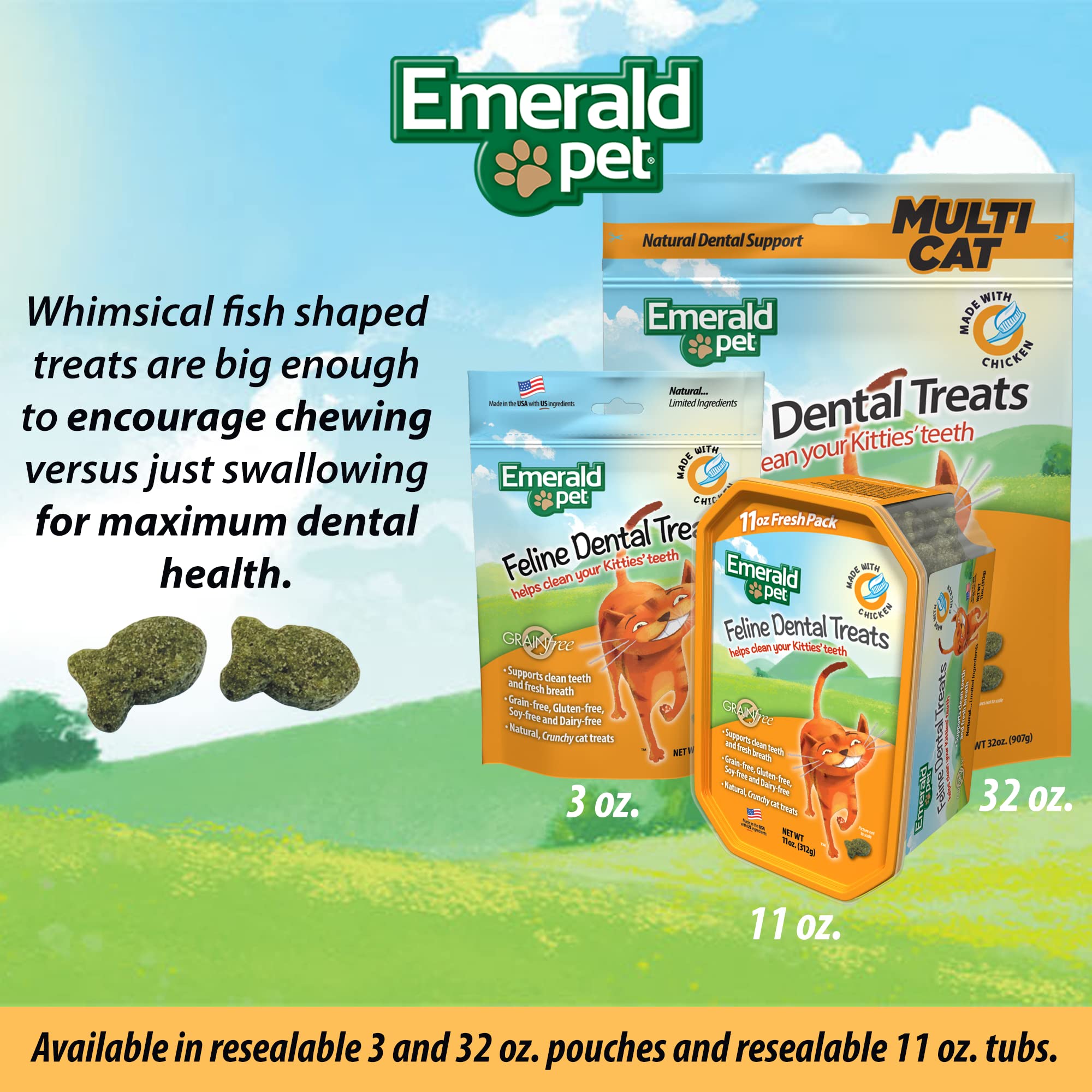 Emerald Pet cat dental treat tub chicken healthy-teeth-focused snack for daily dental care
