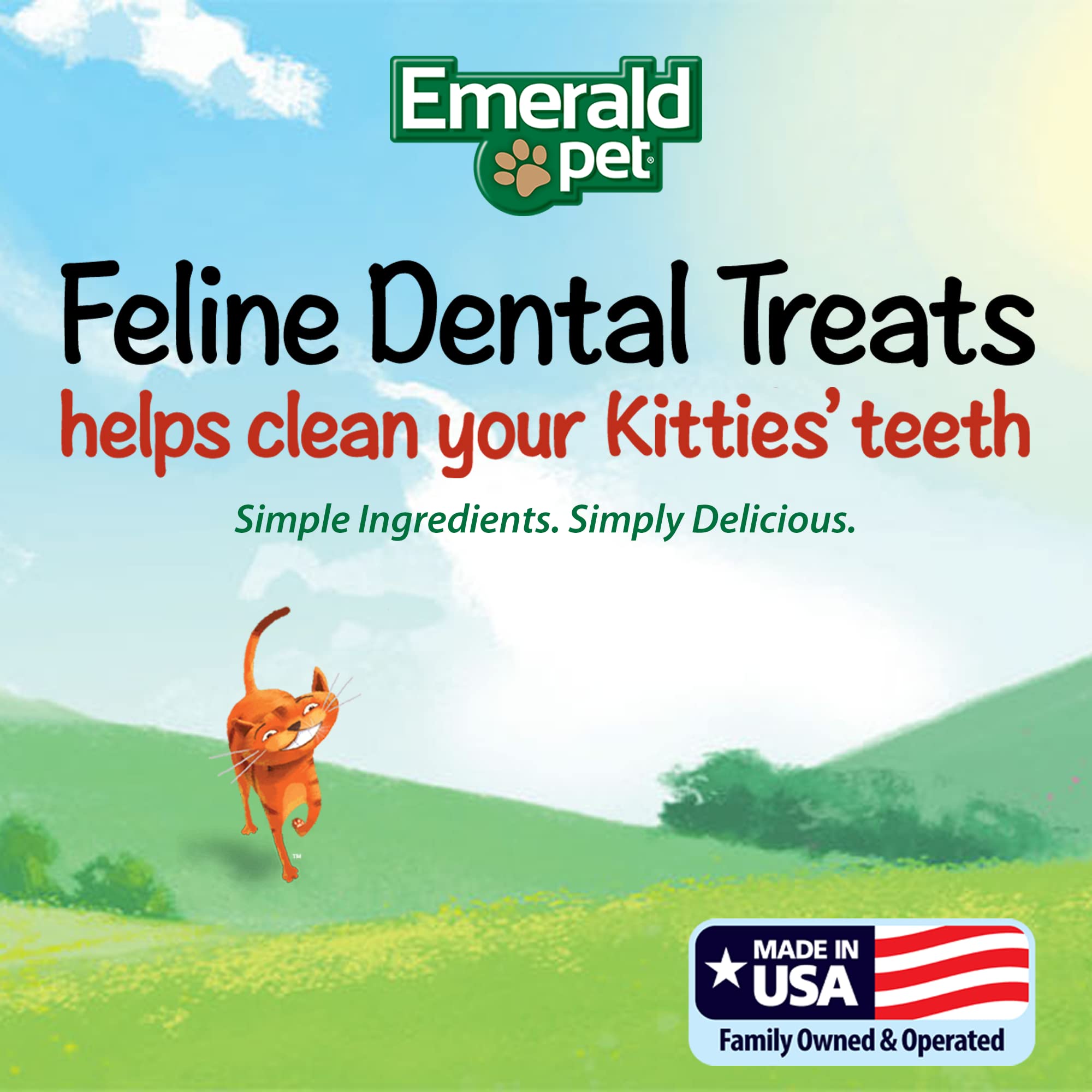 Emerald Pet Cat Dental Treat Tub Salmon kitchen setting showcases brand trust