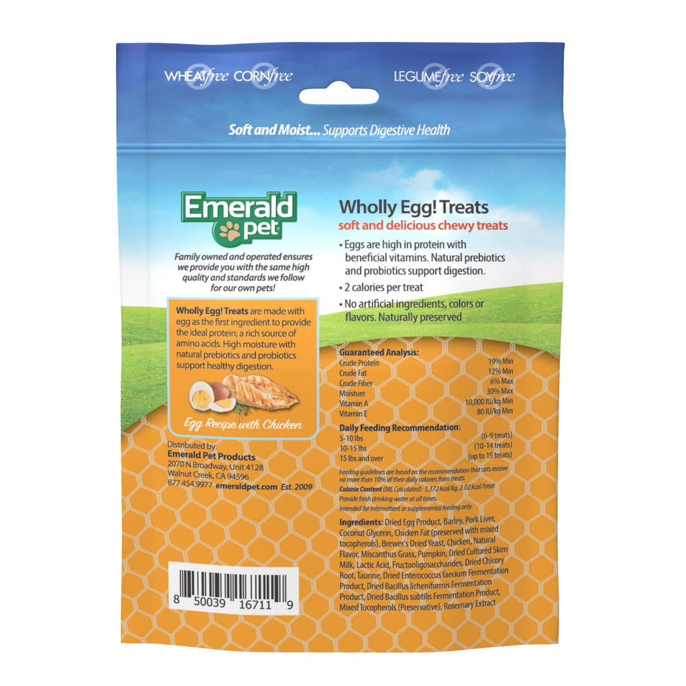 Emerald Pet digestive health treats showcase a soft texture that hydrates during rewarding moments.