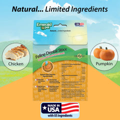 Emerald Pet Feline Dental Stixx ridged crunch texture helps remove plaque as cats chew.