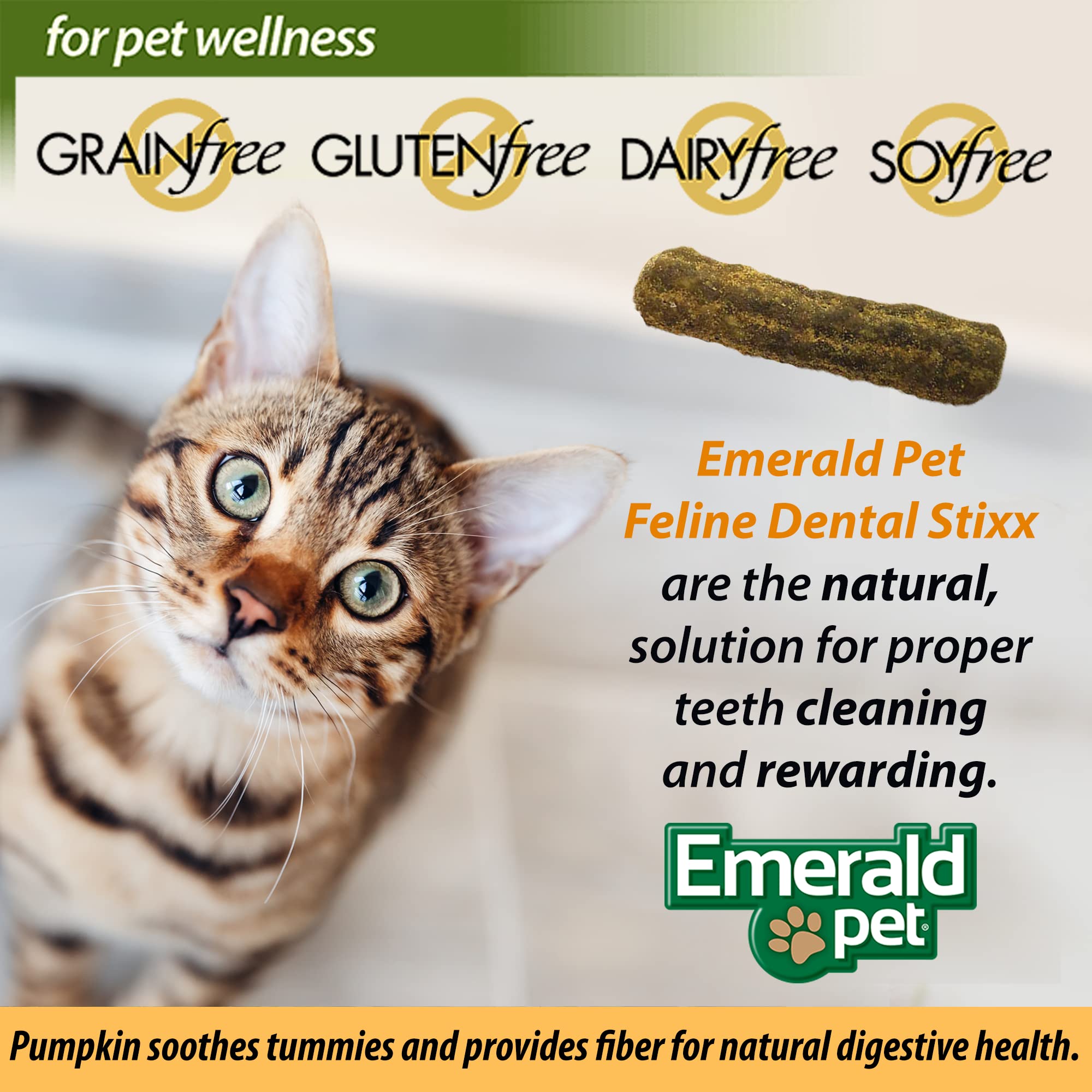 Emerald Pet Feline Dental Stixx helps curb tartar buildup with consistent chewing sessions.