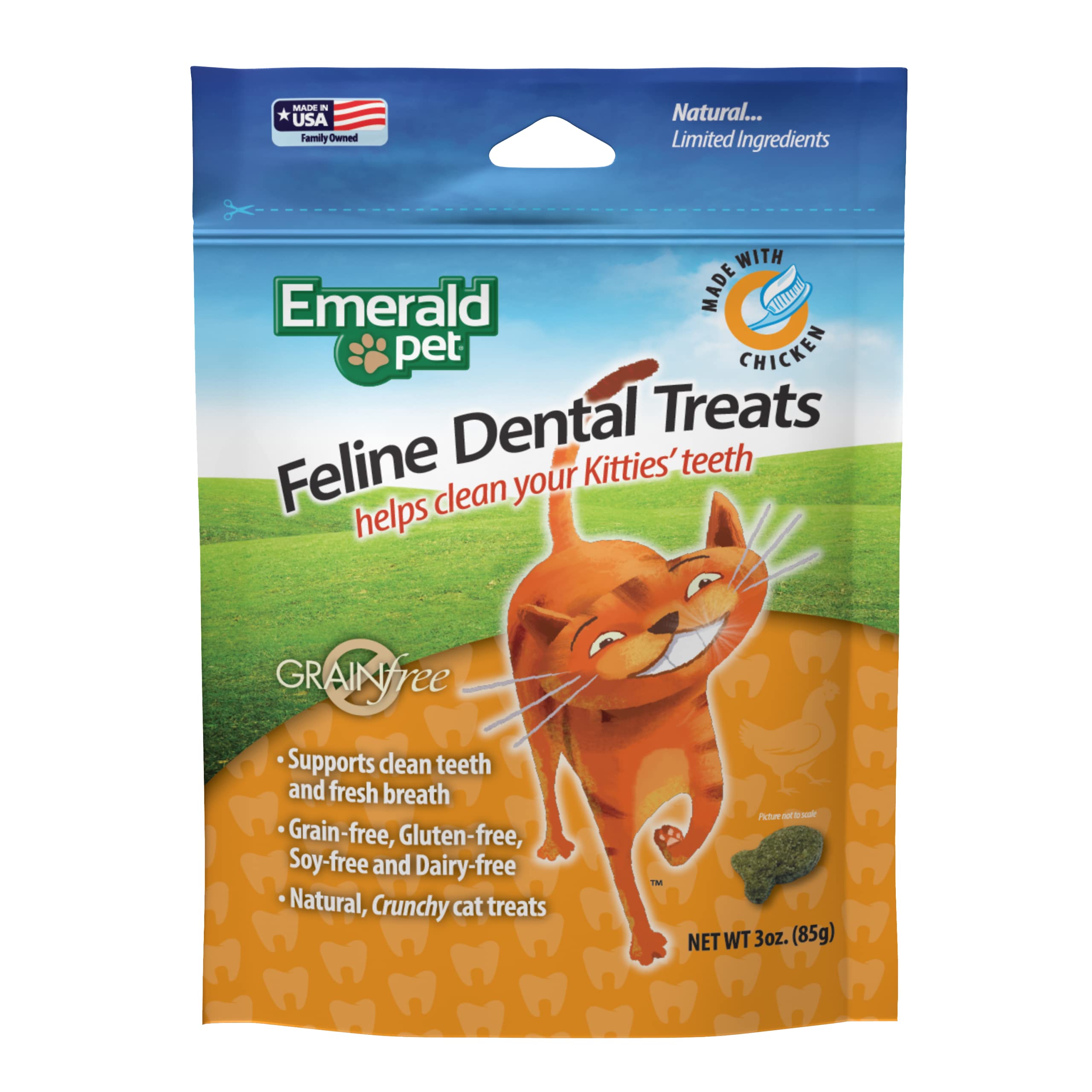 Emerald Pet Feline Dental Treats chicken-treat-piece for dental care and breath freshness
