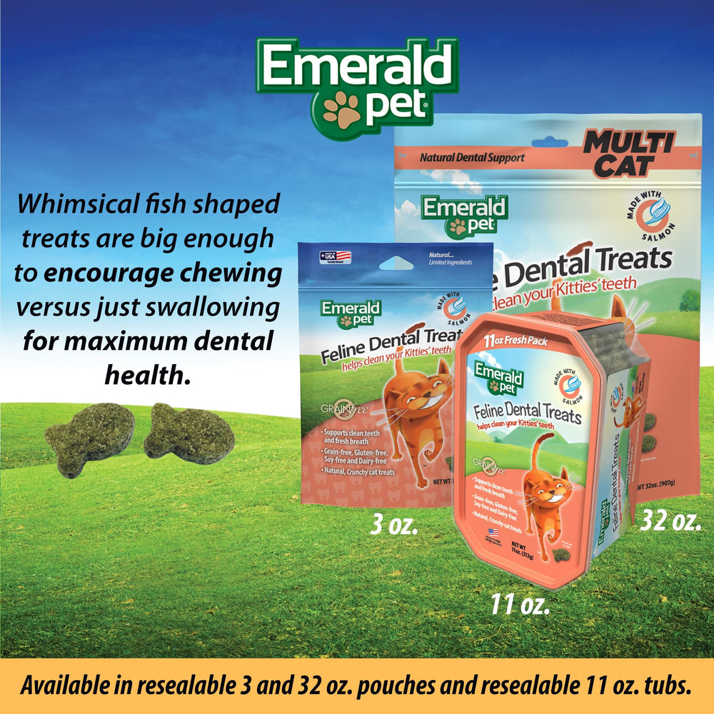 Emerald Pet Feline Dental Treats chlorophyll breath-freshening ingredient.