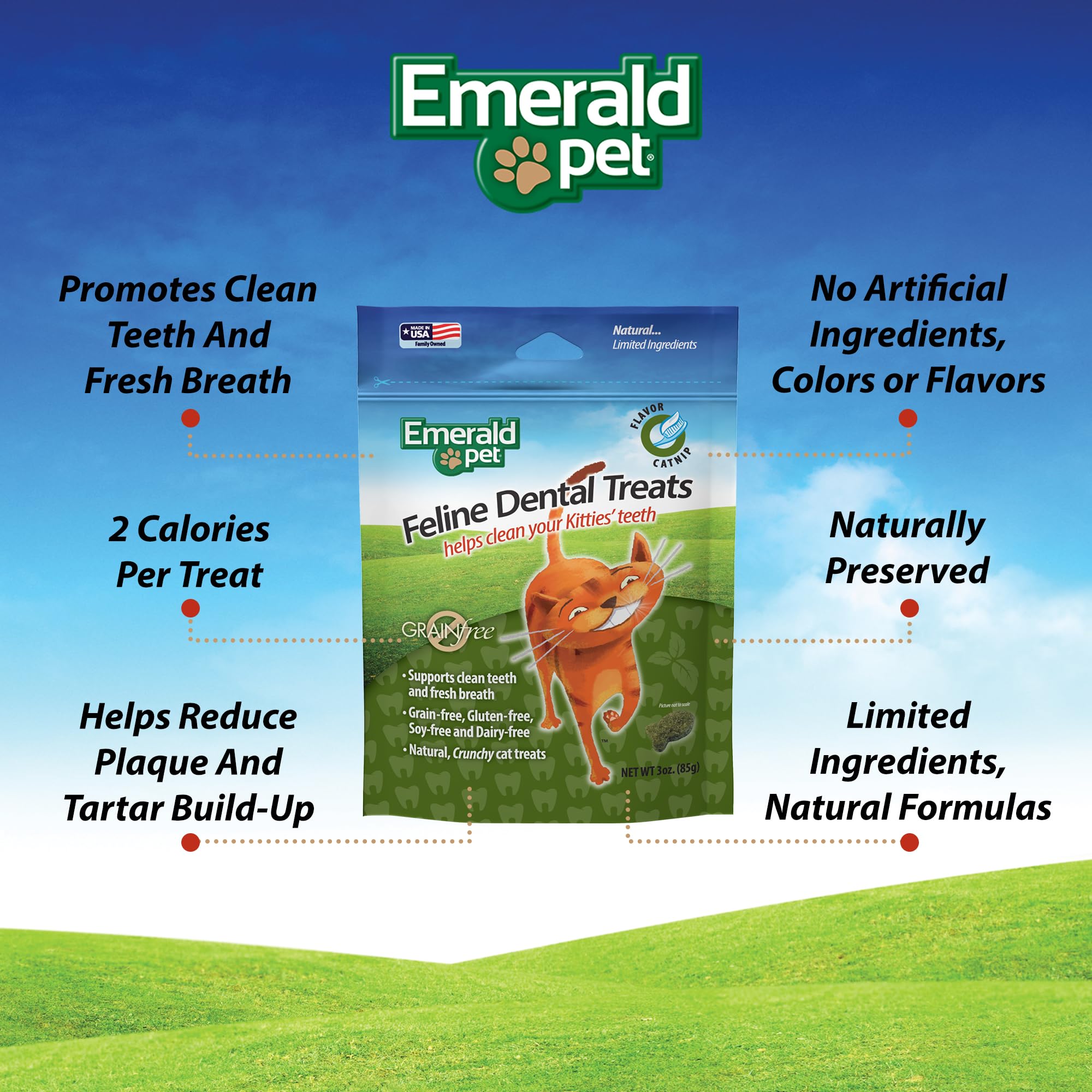 Emerald Pet Feline Dental Treats ocean fish bite promotes healthy gums with crunch