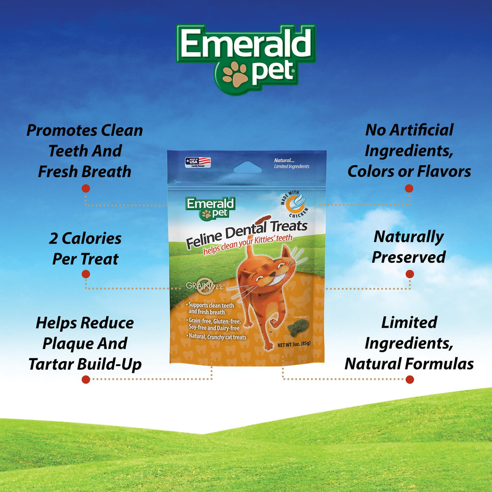 Emerald Pet Feline Dental Treats tuna-treat-piece encourages chewing for tartar support