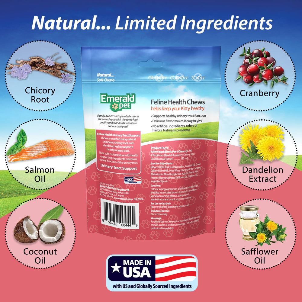 Emerald Pet Feline Health Chews with cranberries for urinary health support