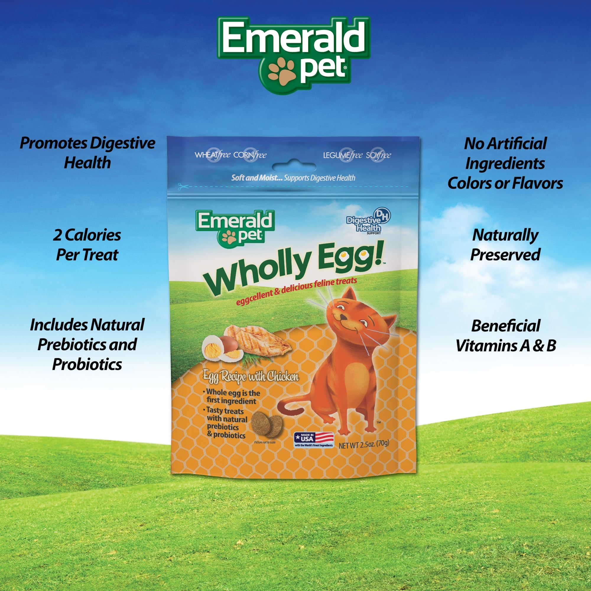 Emerald Pet low-calorie cat treats offer a light indulgence with only 2 calories per piece.
