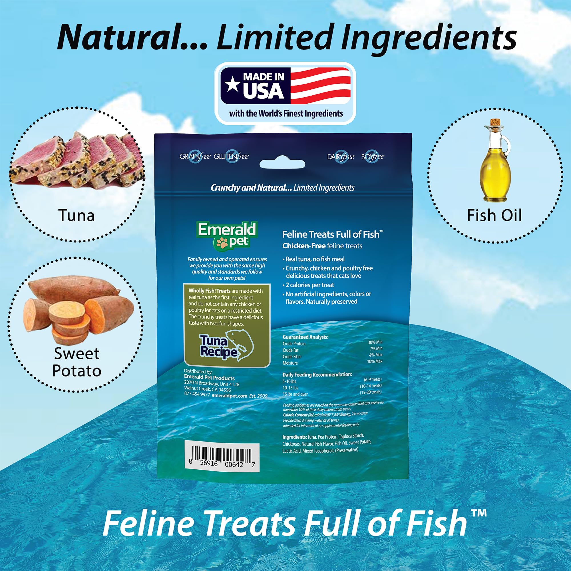 Emerald Pet Wholly Fish digestive-health closeup spotlights natural ingredients for digestion support