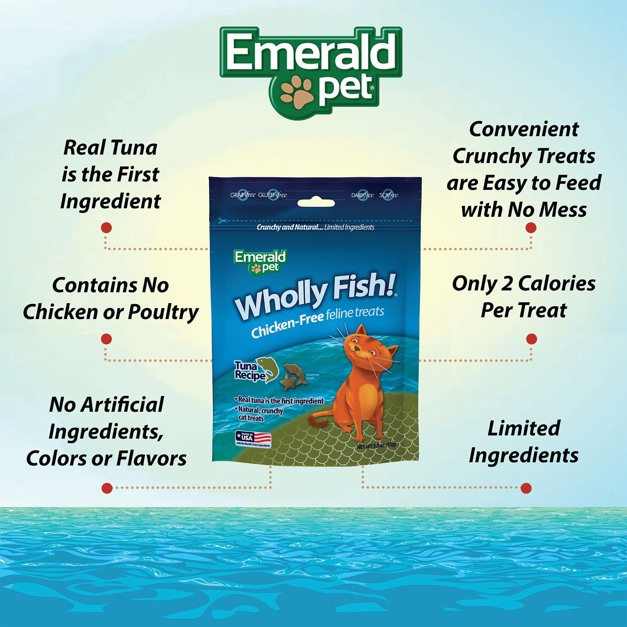 Emerald Pet Wholly Fish digestive-health treats pack includes ginger and turmeric benefits