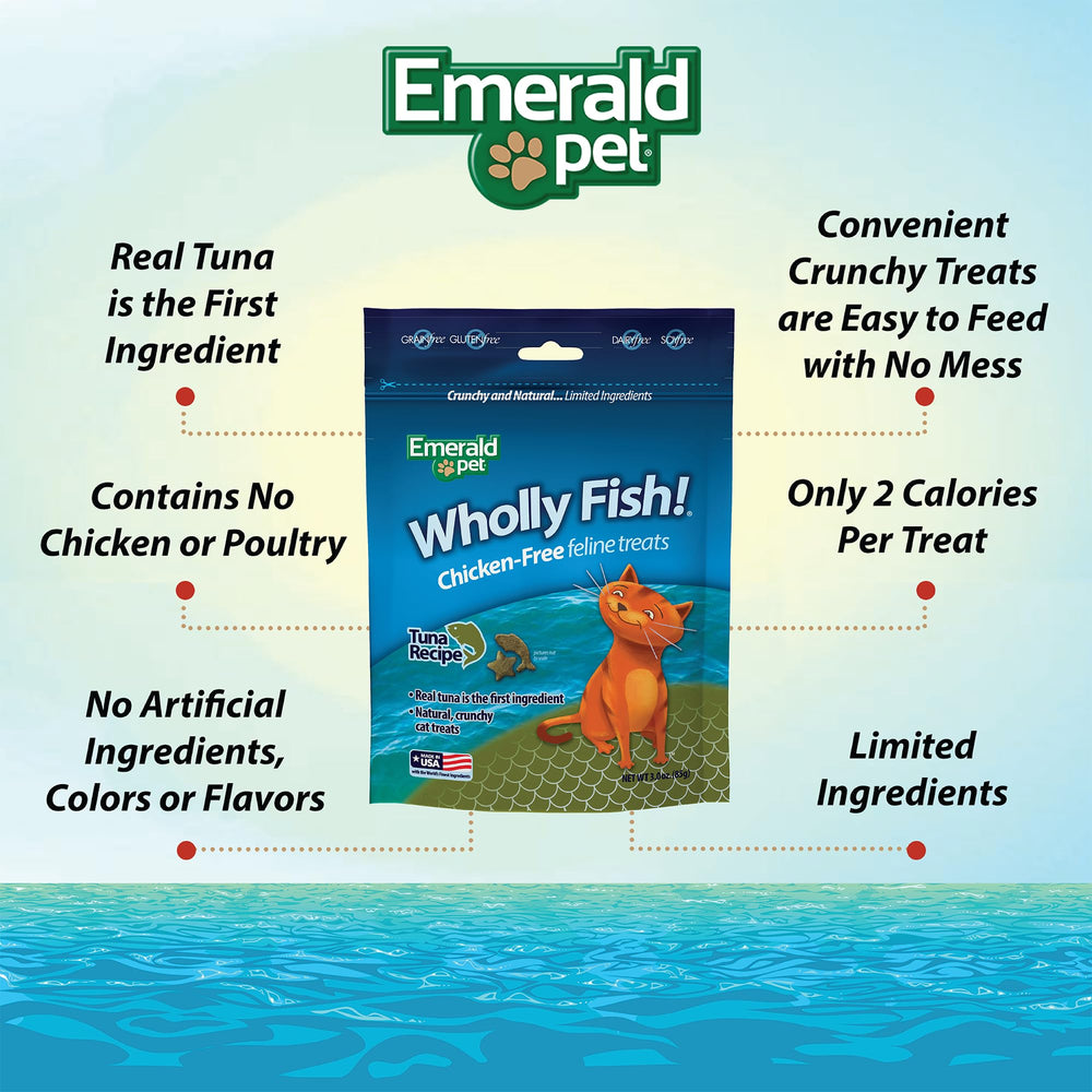 Emerald Pet Wholly Fish digestive-health treats pack includes ginger and turmeric benefits