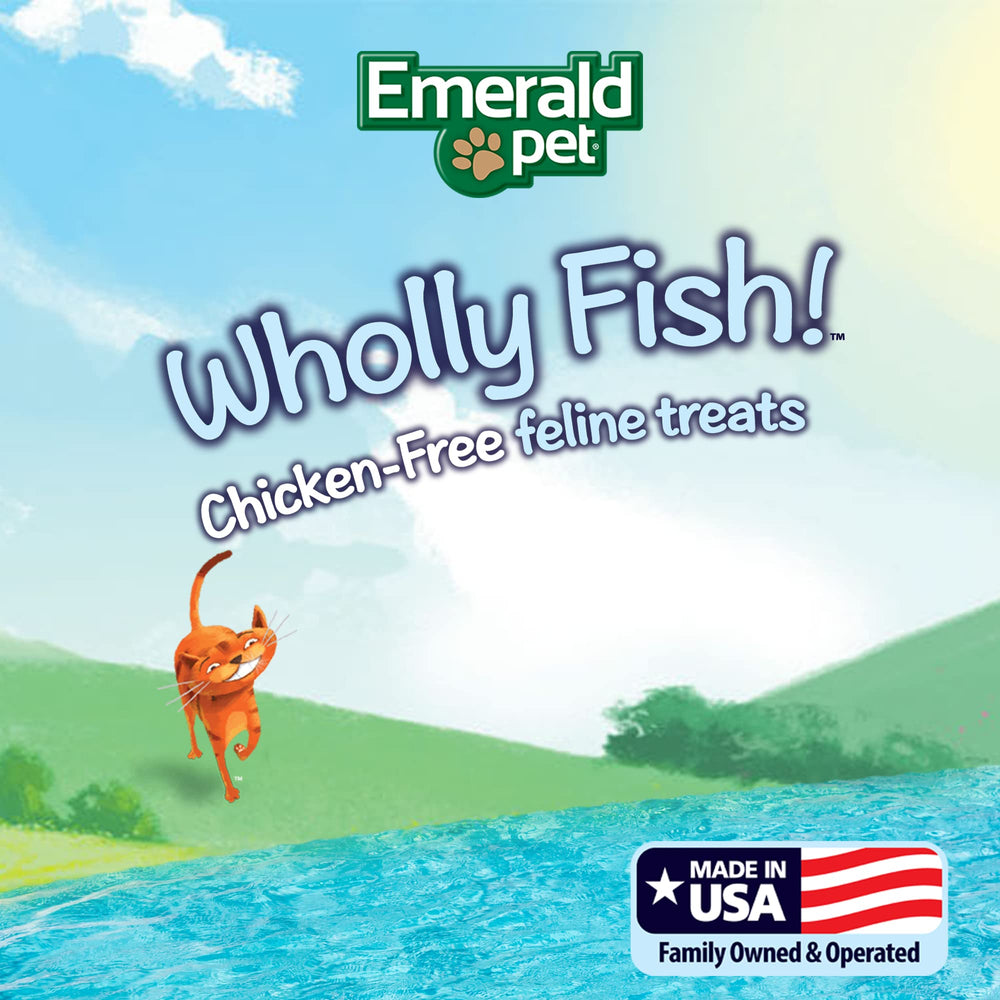 Emerald Pet Wholly Fish tuna-treats crunch texture visible for meal-time enjoyment