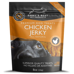 Emmy's Best EBPP chicken jerky 8oz bag front view for all dog sizes