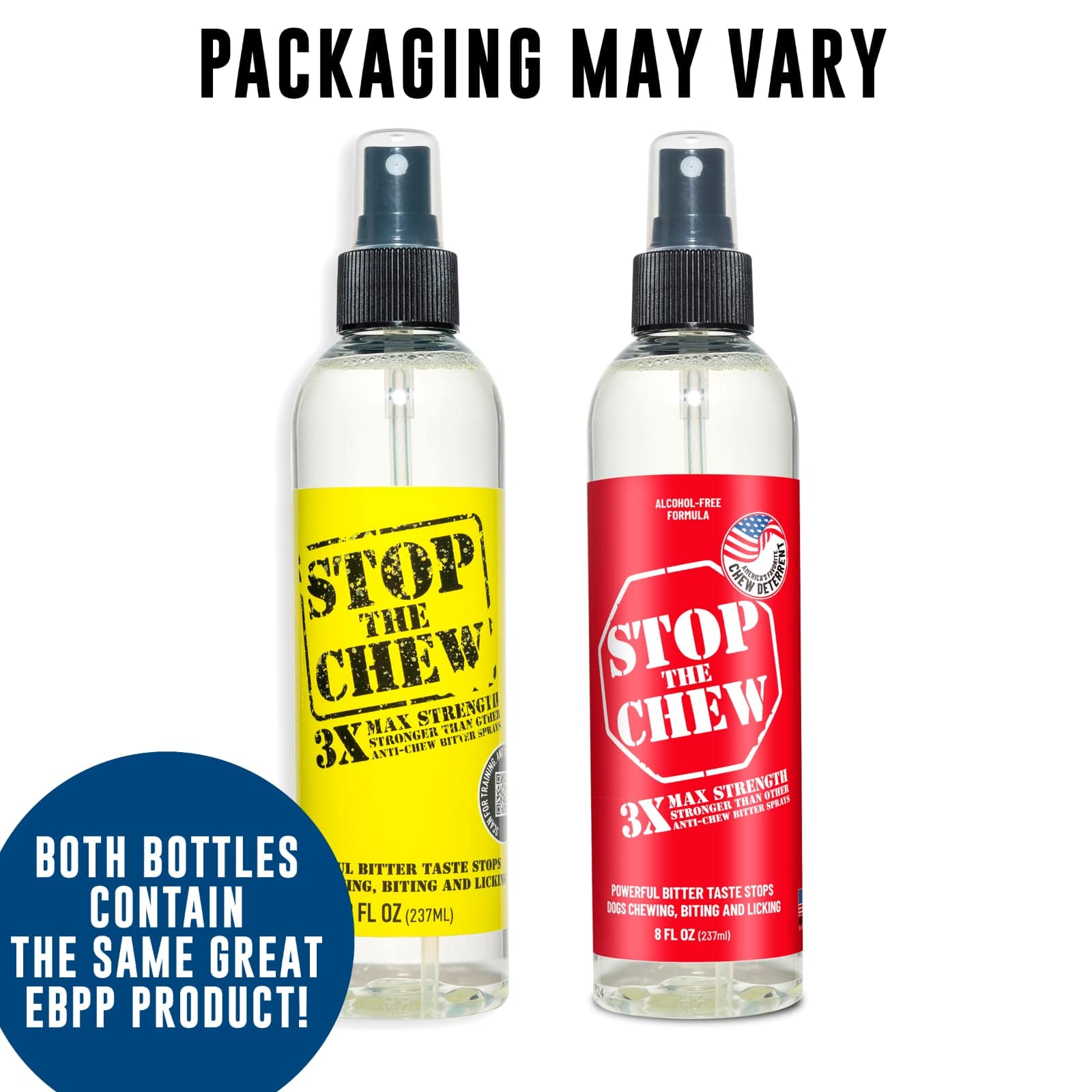 Emmy's Best EBPP Stop The Chew bottle label highlights alcohol-free formula