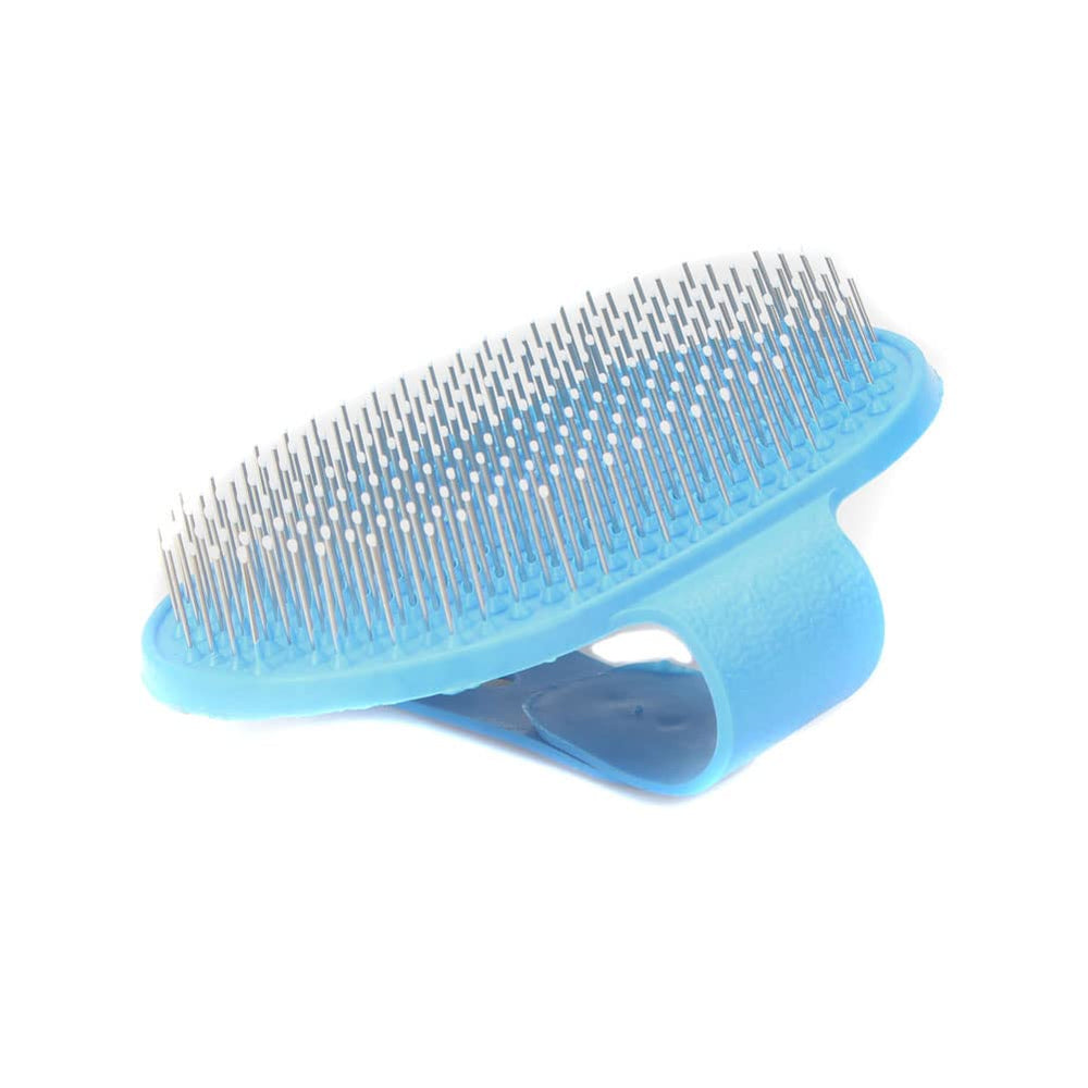 Emours dog grooming brush with rubber bristles delivers gentle detangling during bath time