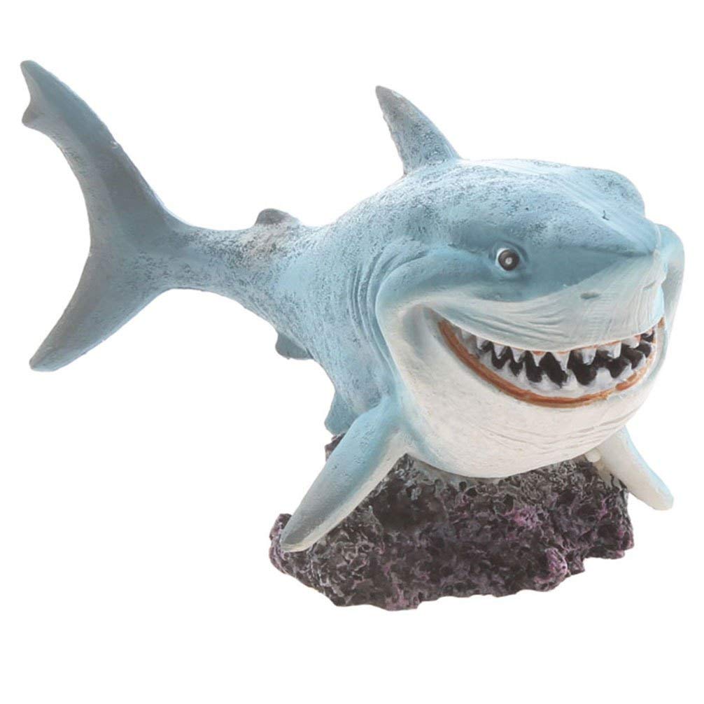 emours resin shark in-tank setup, demonstrates compact decor for small aquariums
