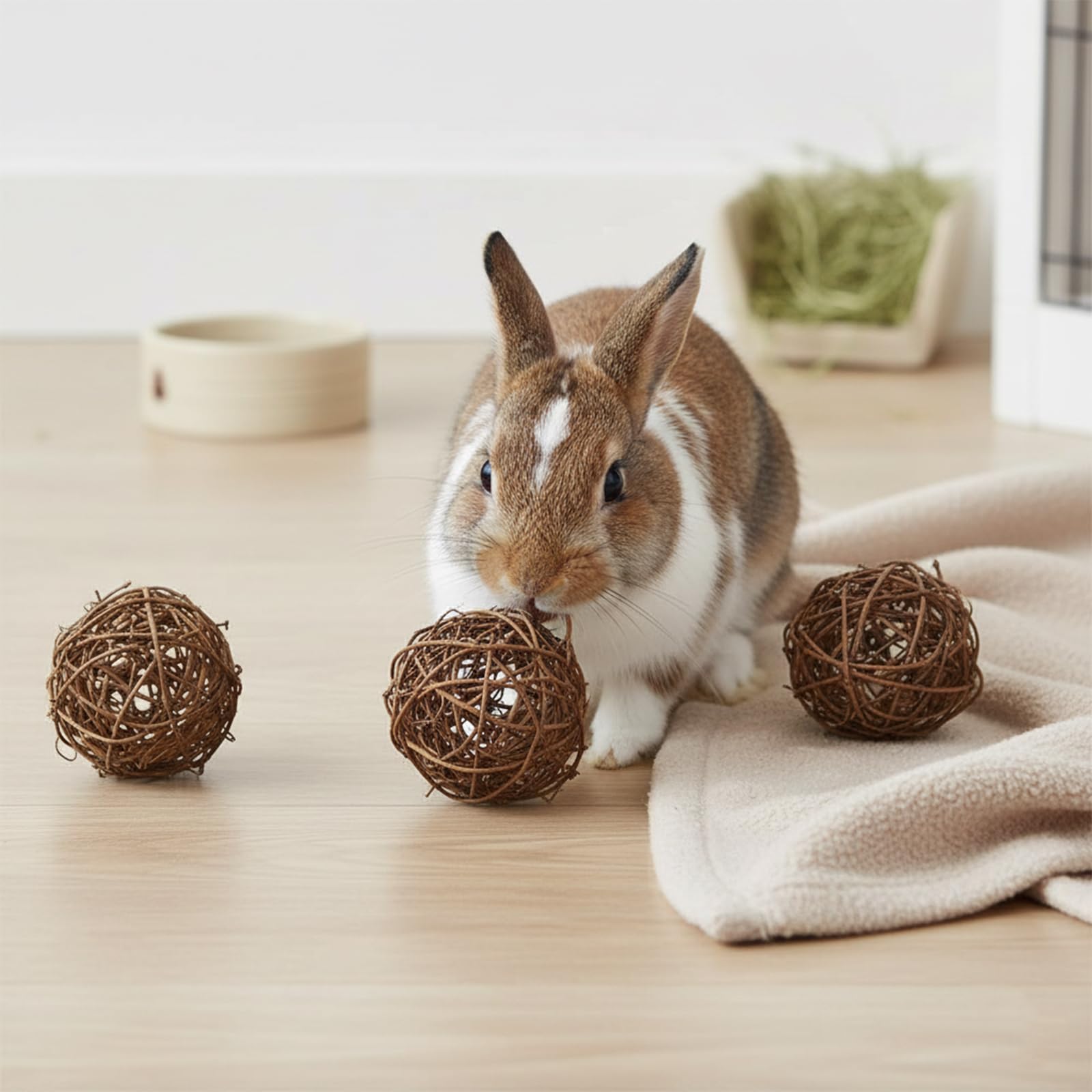 emours 5-pack willow rattan balls for versatile chewing and nibbling fun