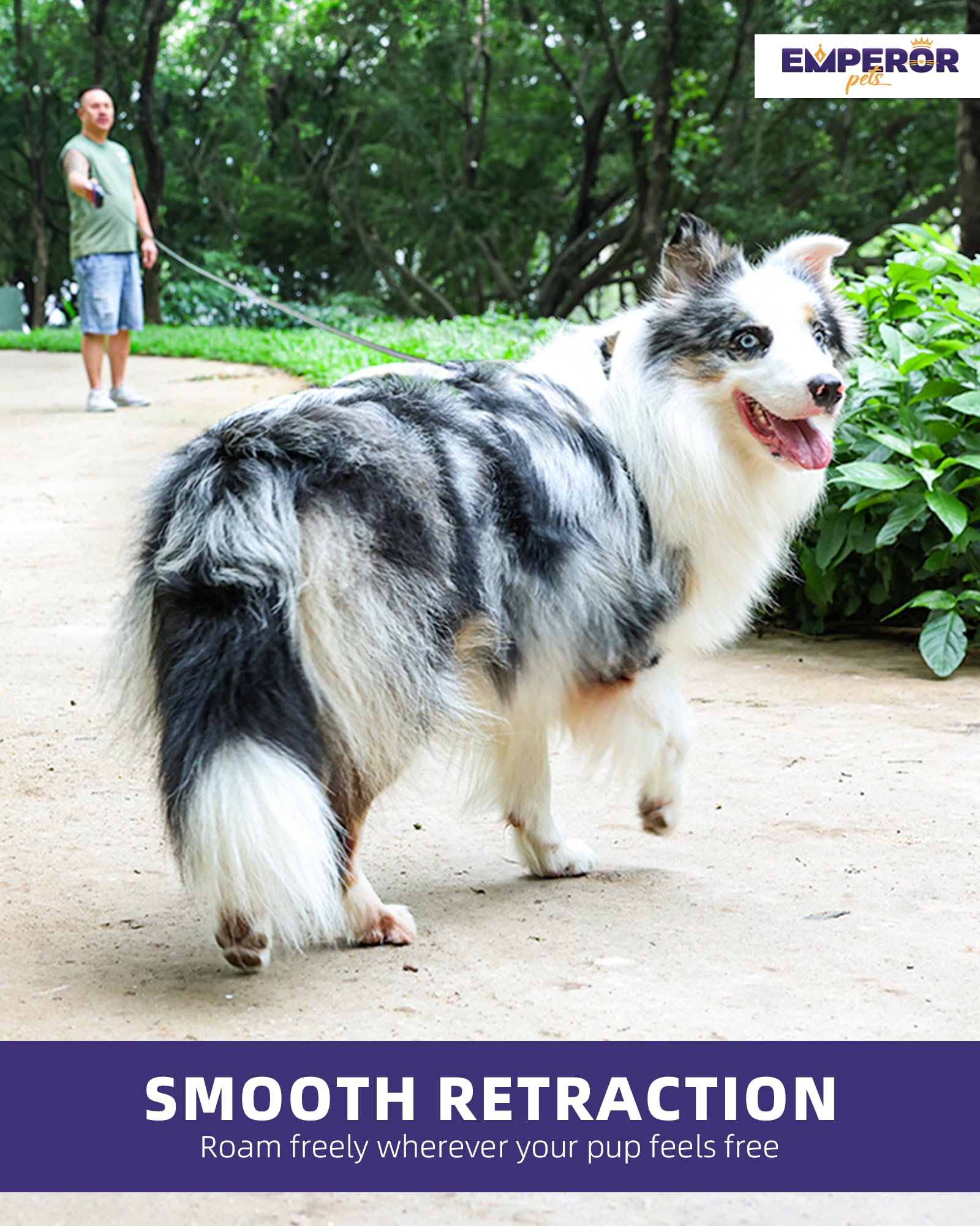 Emperor Pets rust-proof swivel hook supports secure leashing on rough terrain.