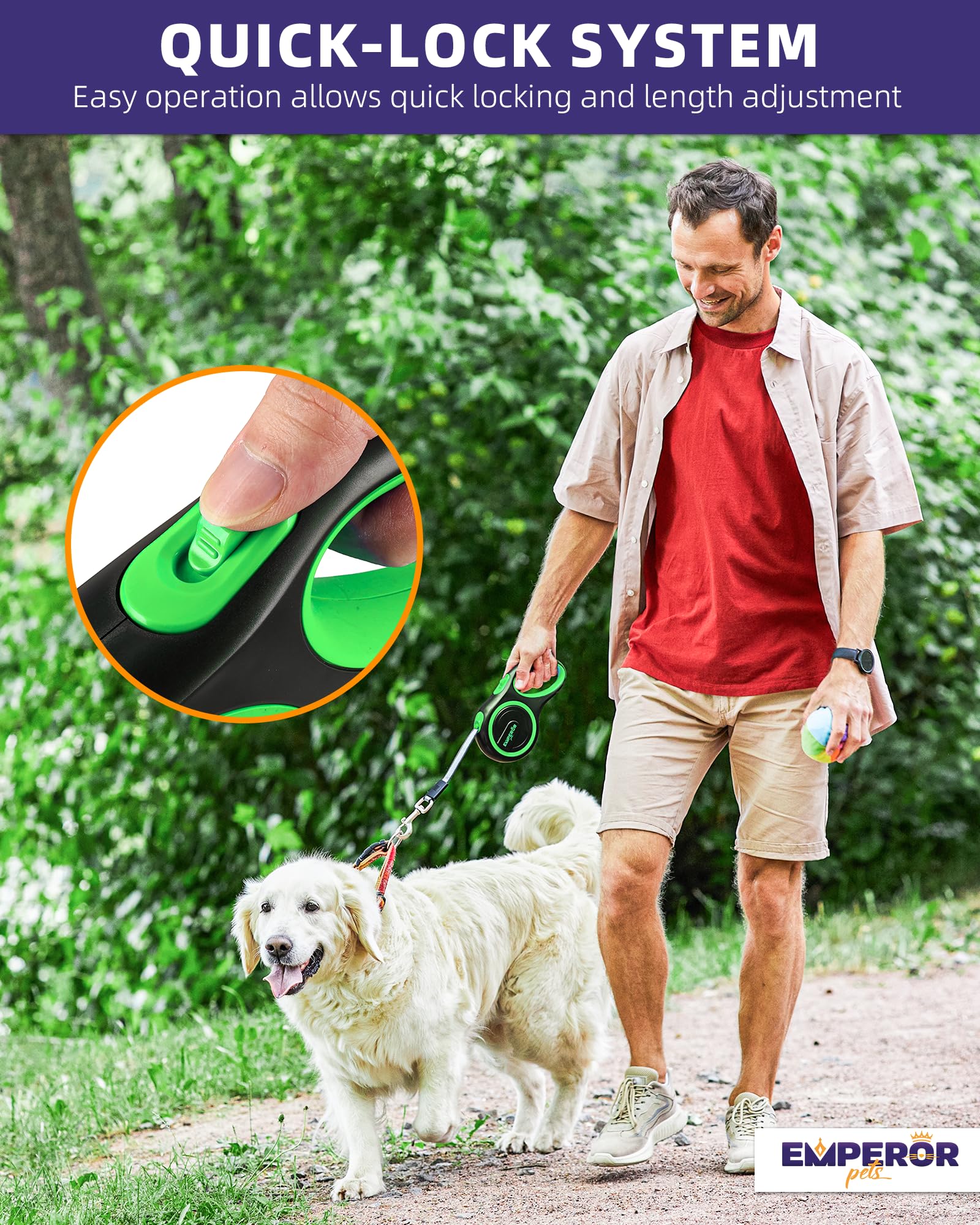 Emperor Pets tangle-free nylon tape design reduces snag risk during walks.