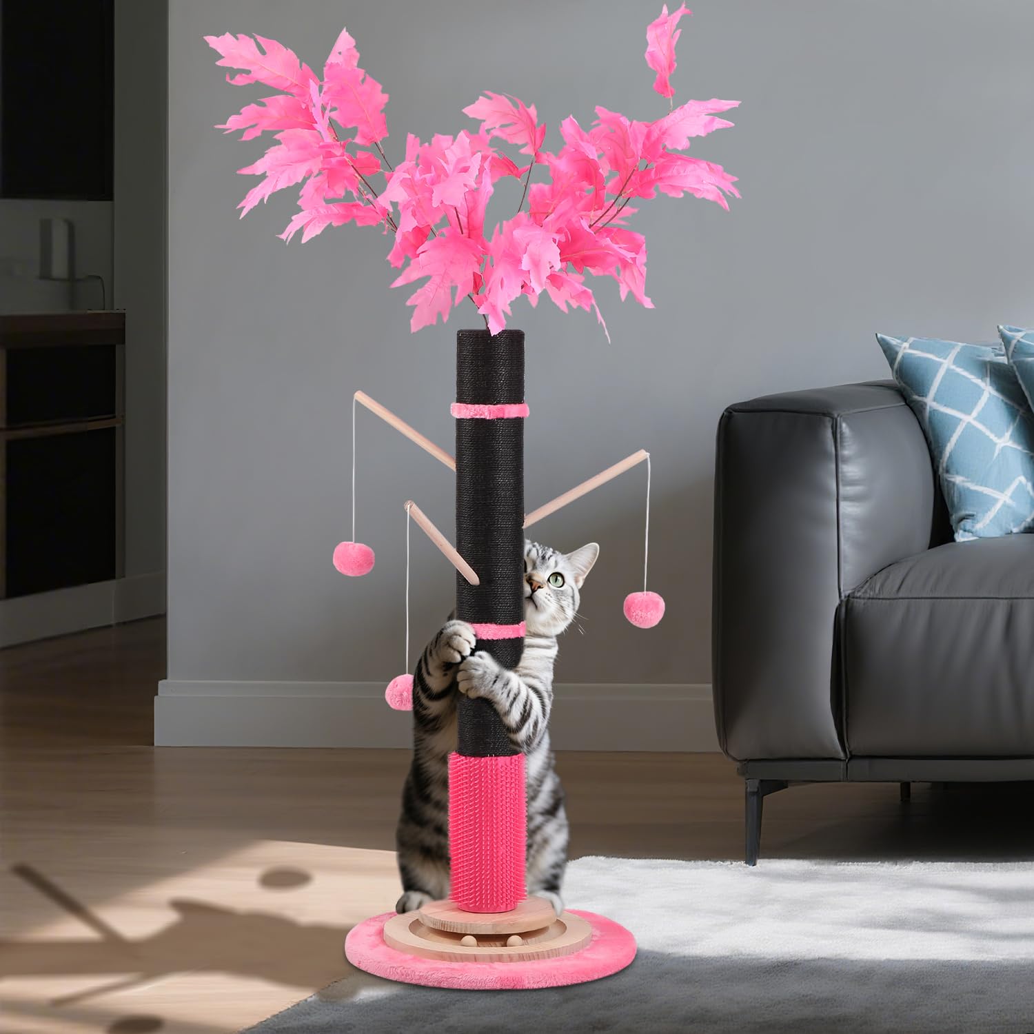 EMUST cat scratching post 47.2-inch tall supports tall cat stretching and play.