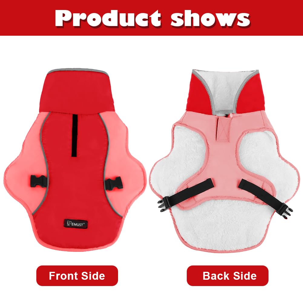 EMUST dog coat with harness zipper for easy on/off and harness access