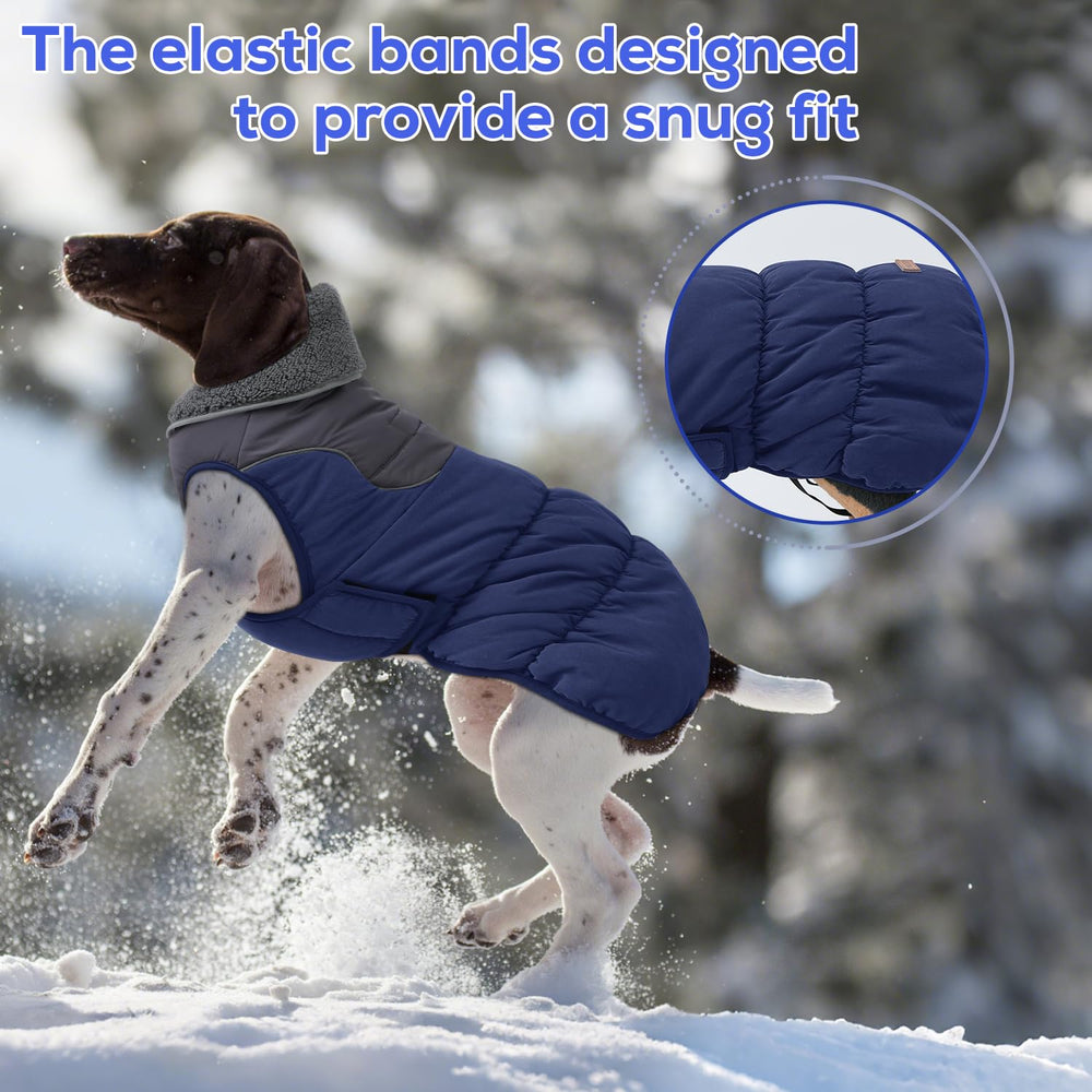 EMUST dog coat L back elastic band ensures secure, flexible fit.