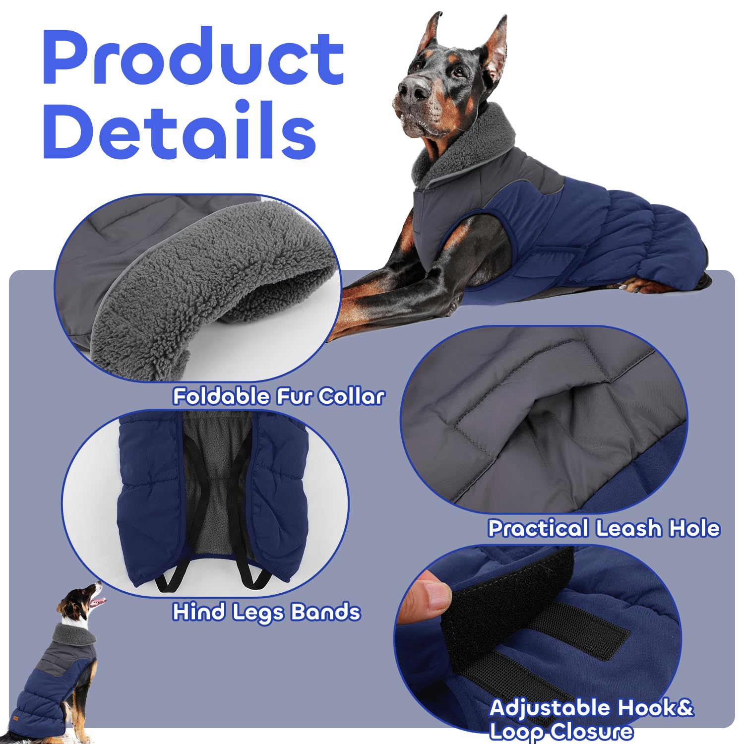 EMUST dog coat L shows reflective strips for better dusk visibility.