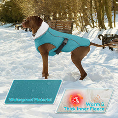 EMUST dog coat winter harness-friendly zipper entry demonstrates easy on and off.