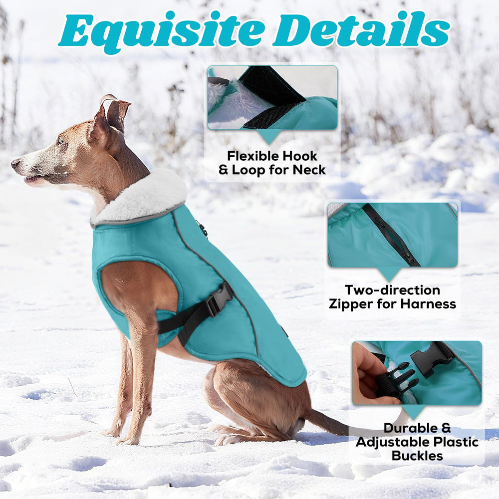 EMUST dog coat winter waterproof fabric detail highlights windproof protection.
