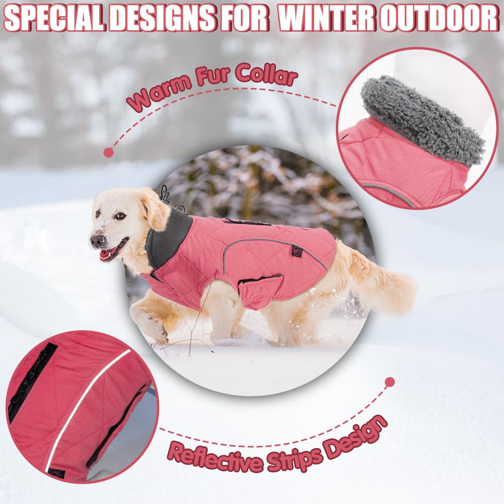 EMUST dog jacket winter pink fleece close-up highlights soft interior.