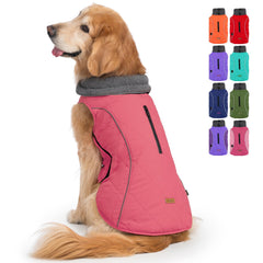 EMUST dog jacket winter pink front view with warm fleece interior for cold walks.