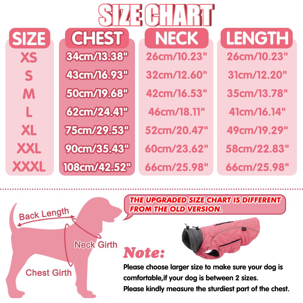EMUST dog jacket winter pink harness-zip detail for easy wear.