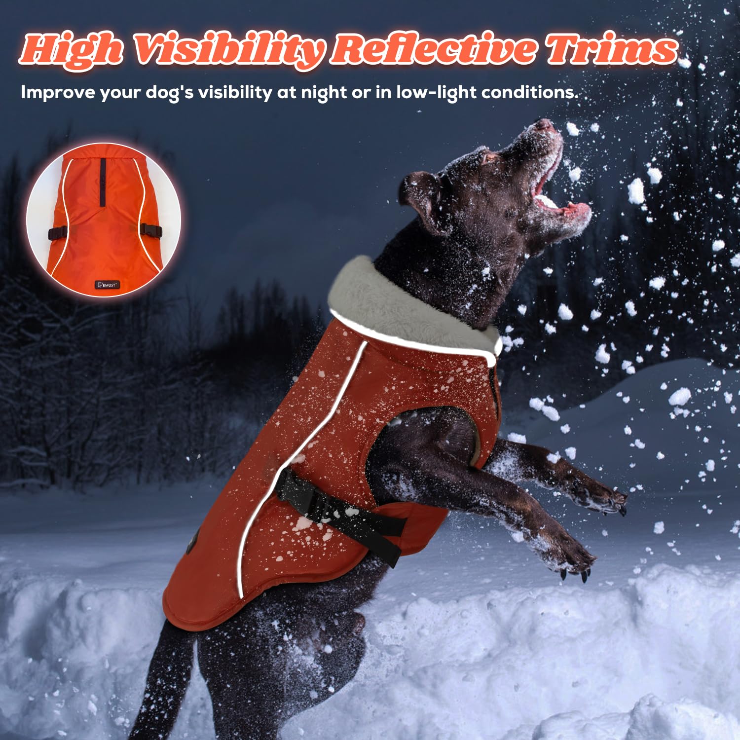 EMUST dog jacket winter reflective brim aids nighttime visibility