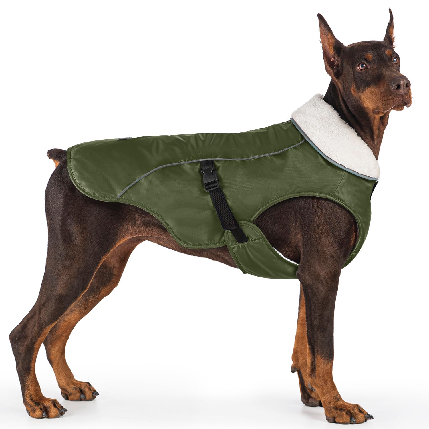 EMUST dog jacket winter shows harness-friendly zipper for secure outdoor use.