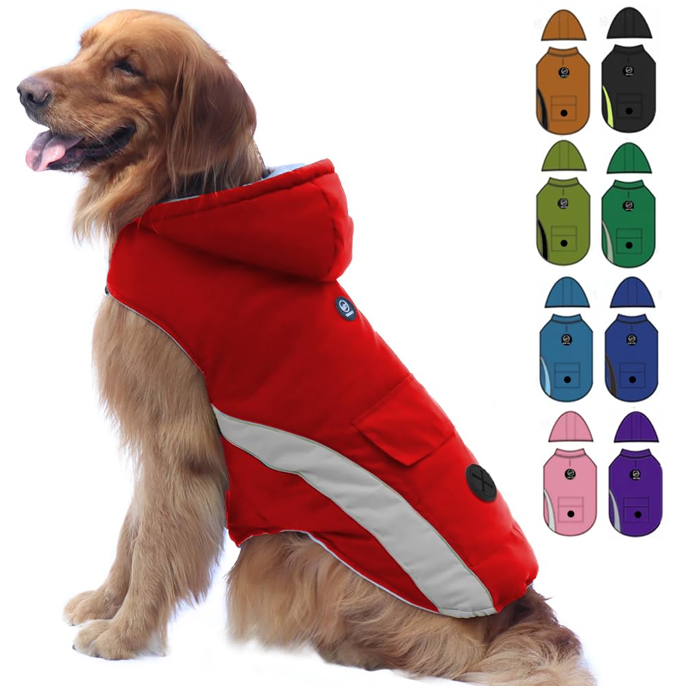 EMUST dog winter coat front view shows windproof shell for chilly walks