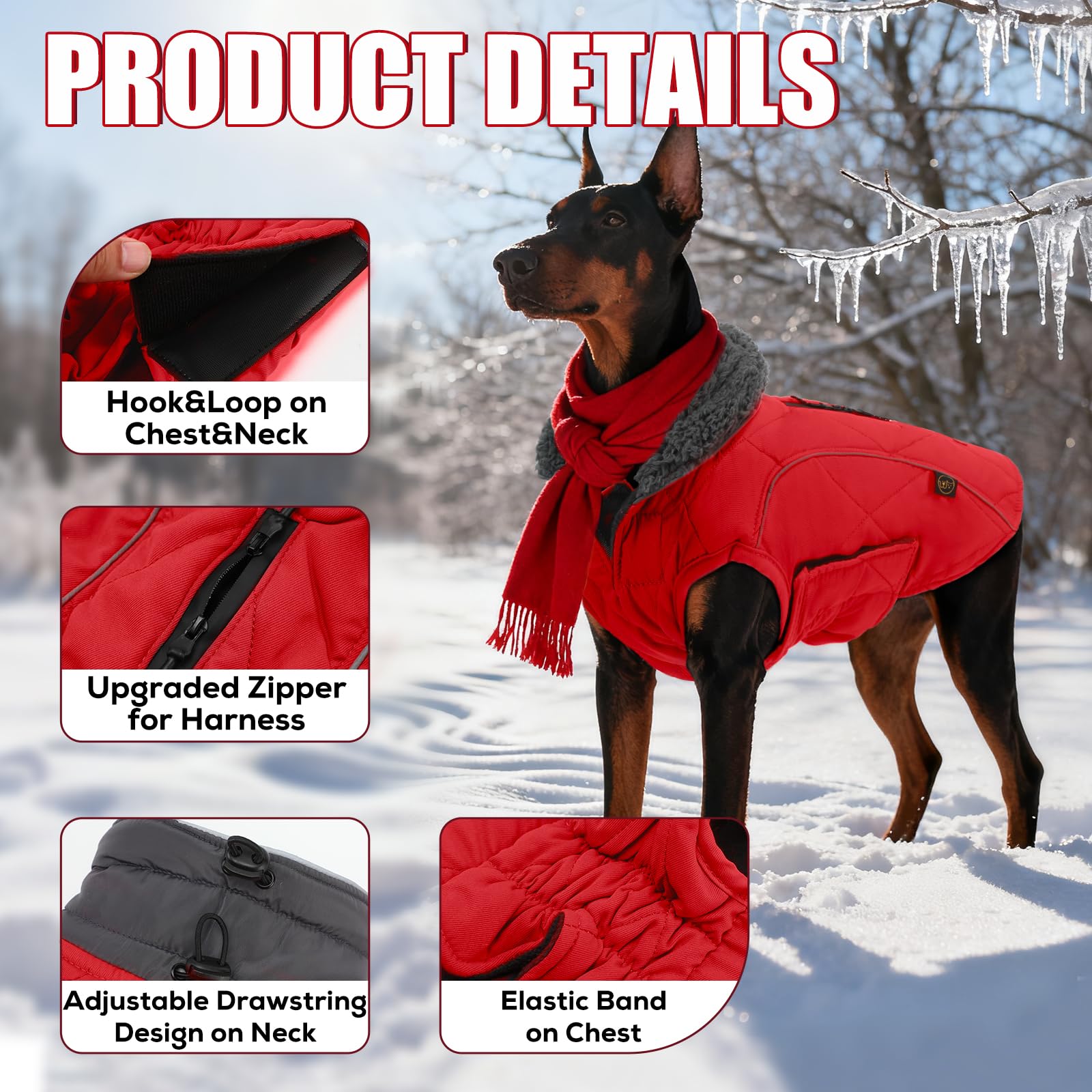 EMUST dog winter jacket side-fit demonstrates comfortable mobility and secure fit