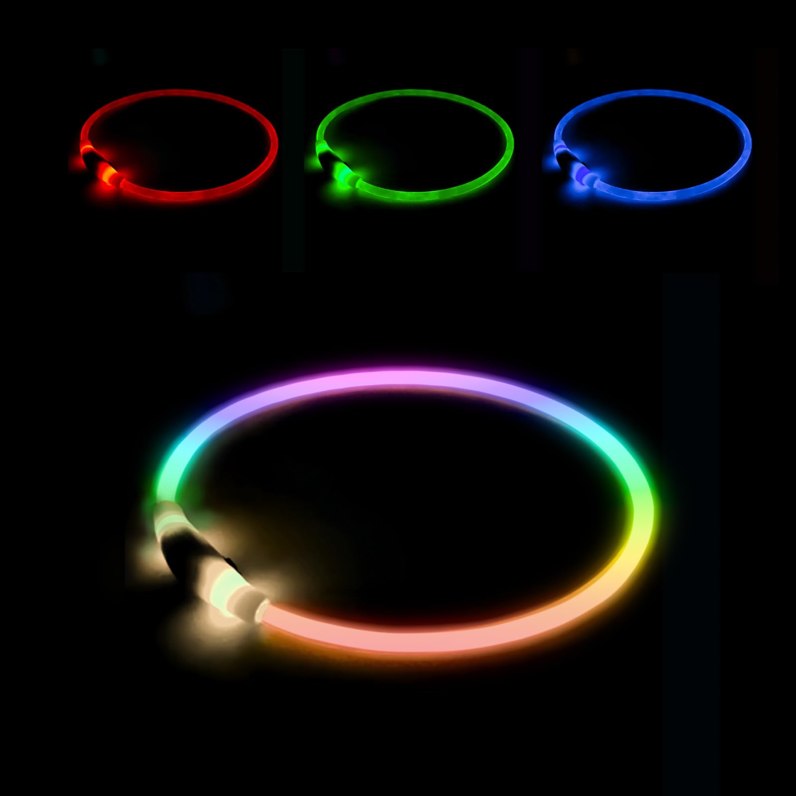 Emwel light-up dog collar front view highlights high visibility for safe night walks