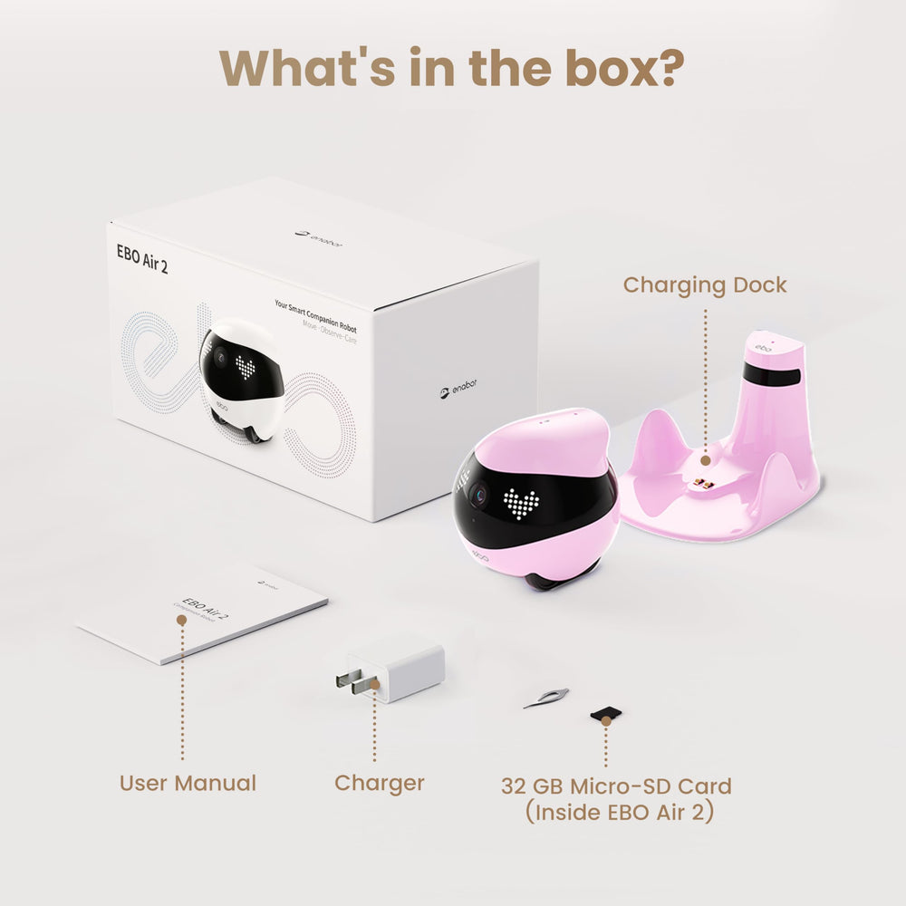 Enabot EBO Air 2 Robin Pink product imagery highlights friendly design.