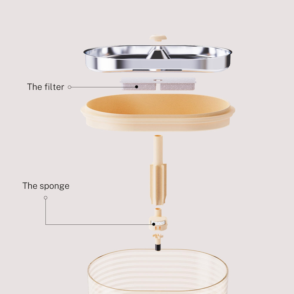Enabot EBO ROLA fountain installed with filters demonstrates easy replacement and maintenance